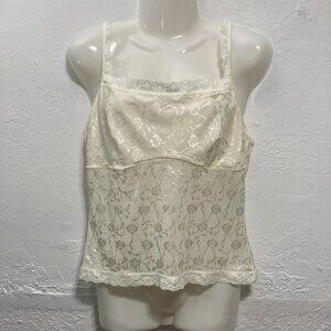 Vintage Vassarette Y2K Mesh Lace Camisole Slip Top Tank Cream Liquid Satin XL/42